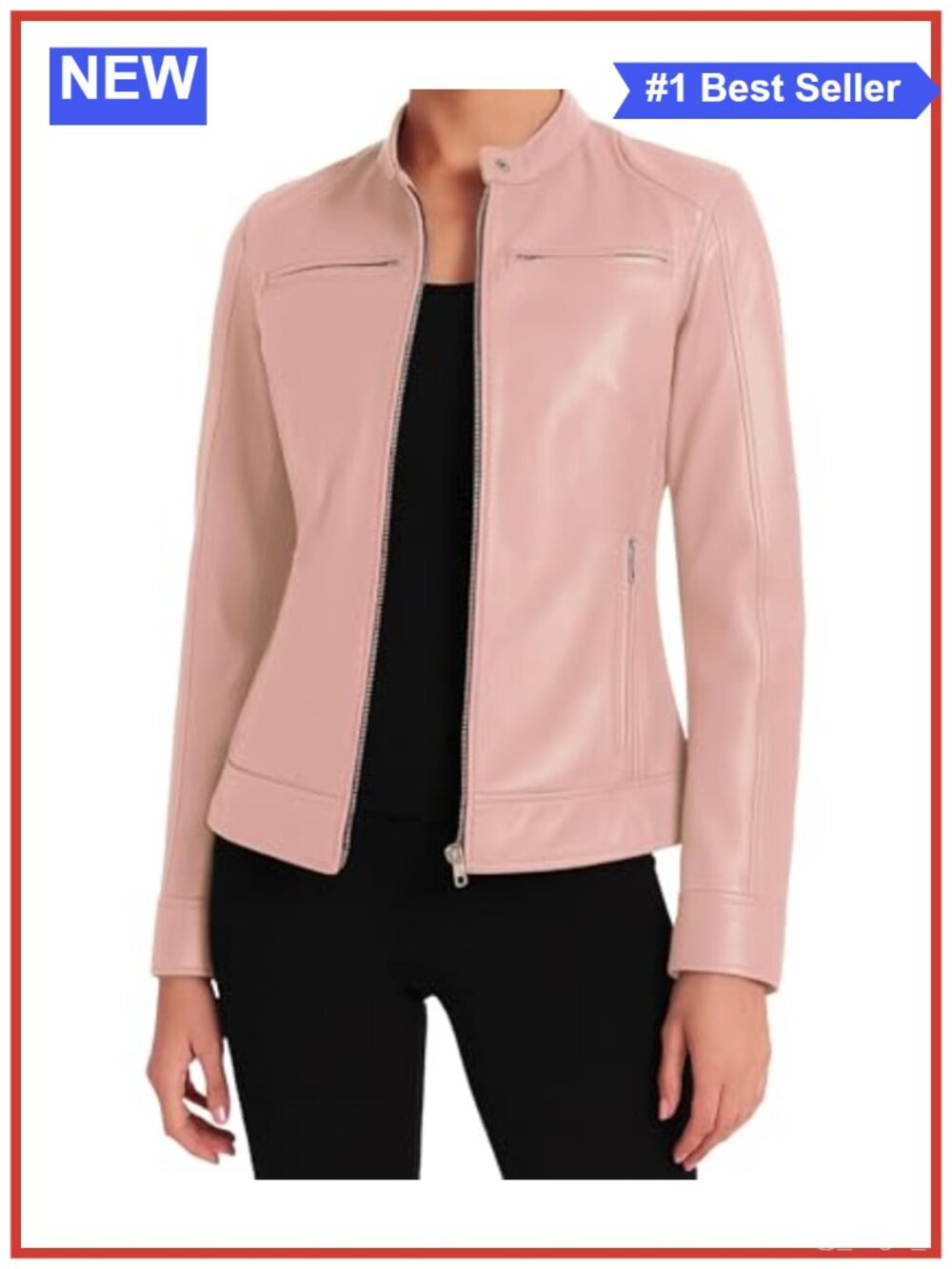 Real Lambskin Leather Jacket Women Cafe Racer Moto Zip Front